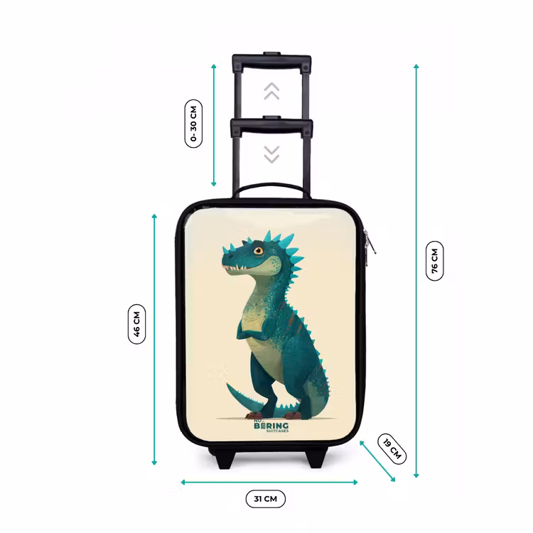 Kinderkoffers met naam - Spiky dino met vriendelijke blik — 7