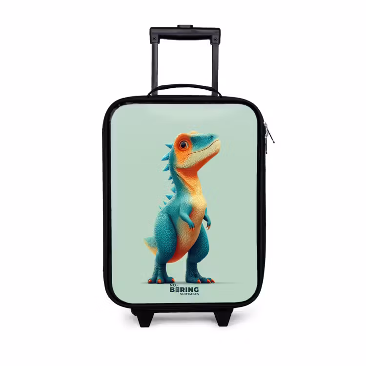 Kinderkoffers met naam - Stoere dino met grote ogen — 1