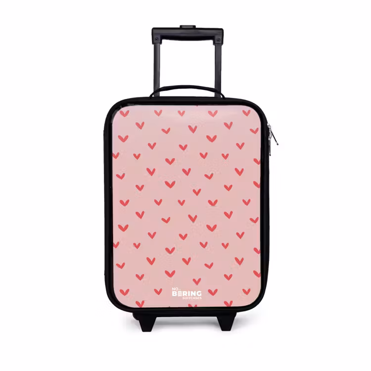Kinderkoffers met naam - Hartjespatroon met roze kleuren — 1