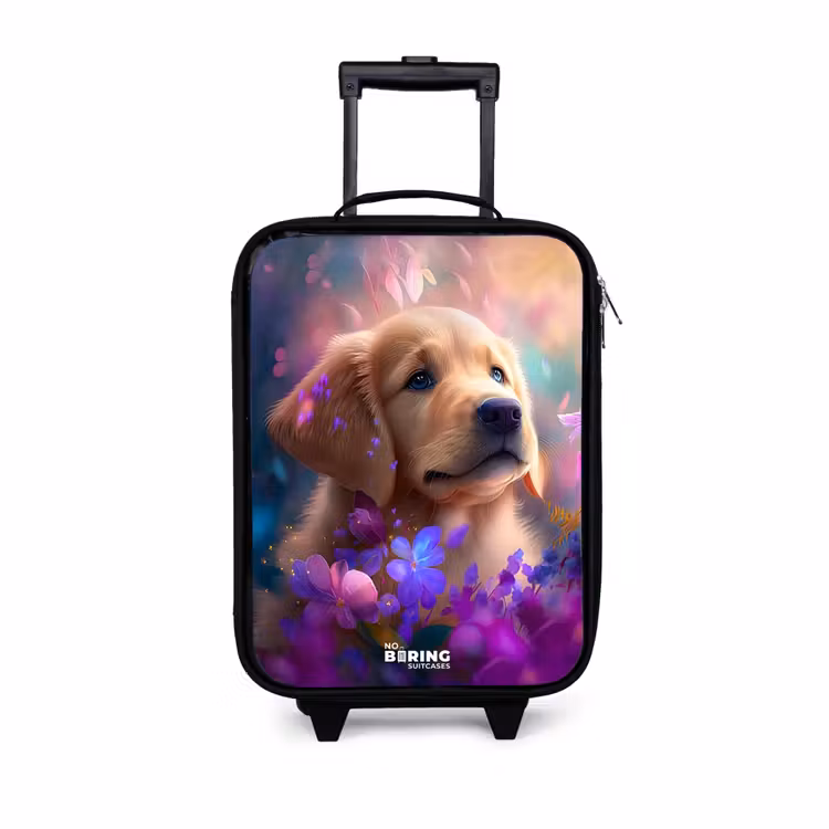 Kinderkoffer - Jonge hond tussen felgekleurde bloemen — 1