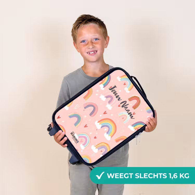 Kinderkoffers met naam - Regenbogen op een roze achtergrond — 3