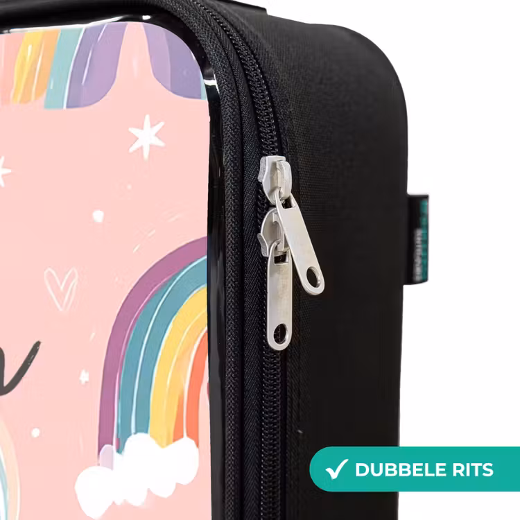 Kinderkoffers met naam - Regenbogen op een roze achtergrond — 6