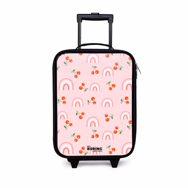 Kinderkoffers met naam - Roze met regenboog en kersen patroon — 1