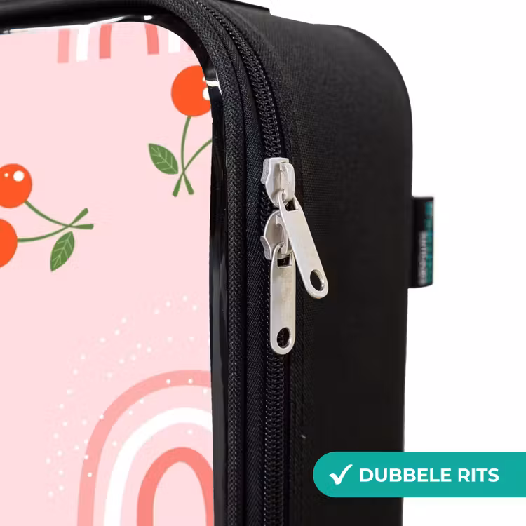 Kinderkoffers met naam - Roze met regenboog en kersen patroon — 6