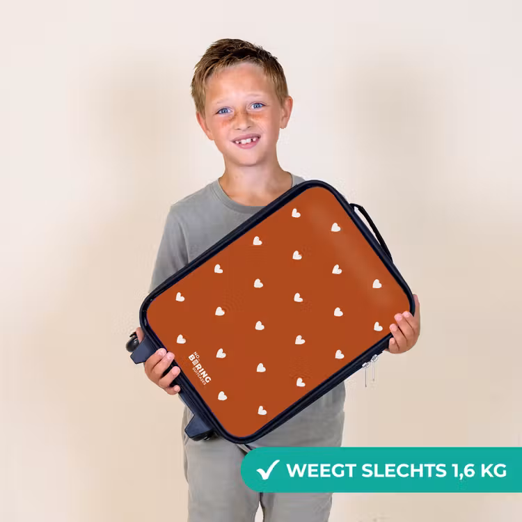 Kinderkoffers met naam - Wit hartjespatroon op oranje bruine achtergrond — 3