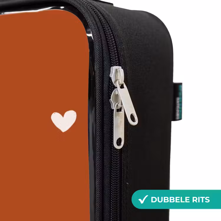 Kinderkoffers met naam - Wit hartjespatroon op oranje bruine achtergrond — 6