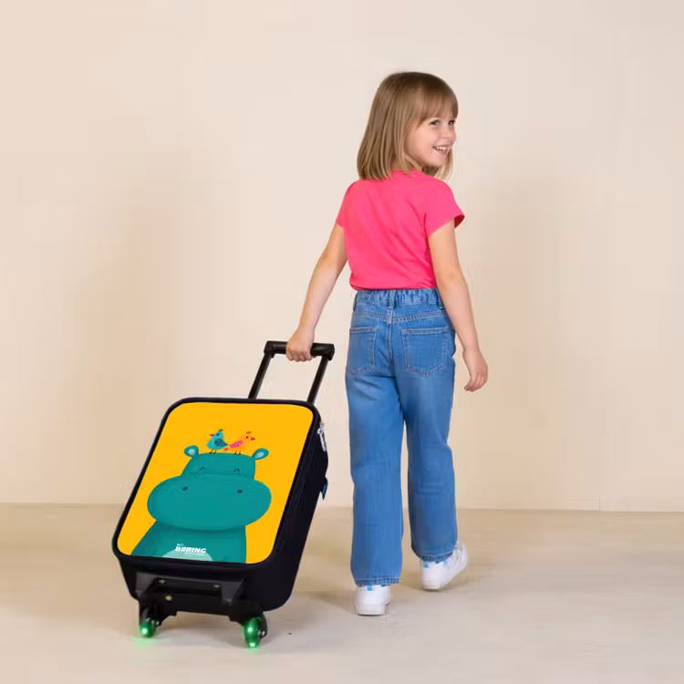 Kinderkoffers met naam - Nijlpaard - Vogels - Geel — 2