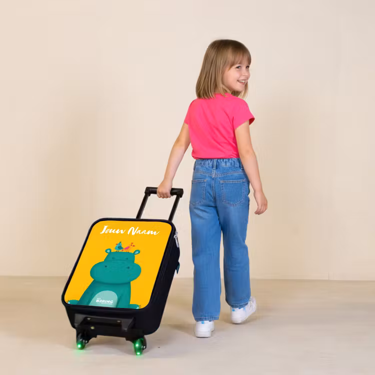 Kinderkoffers met naam - Nijlpaard - Vogels - Geel — 2