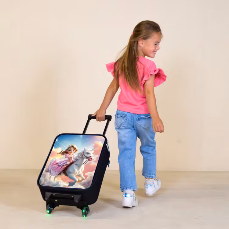 Kinderkoffer - Prinses met roze jurk op witte eenhoorn — 2