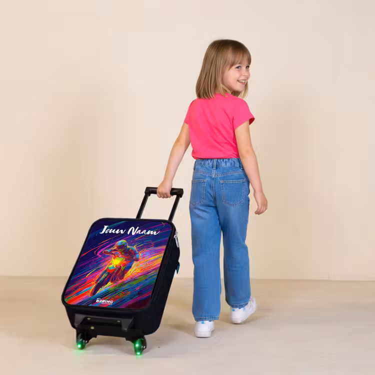 Kinderkoffers met naam - Crossmotor - Neonkleuren - Lijnen - Helm — 2
