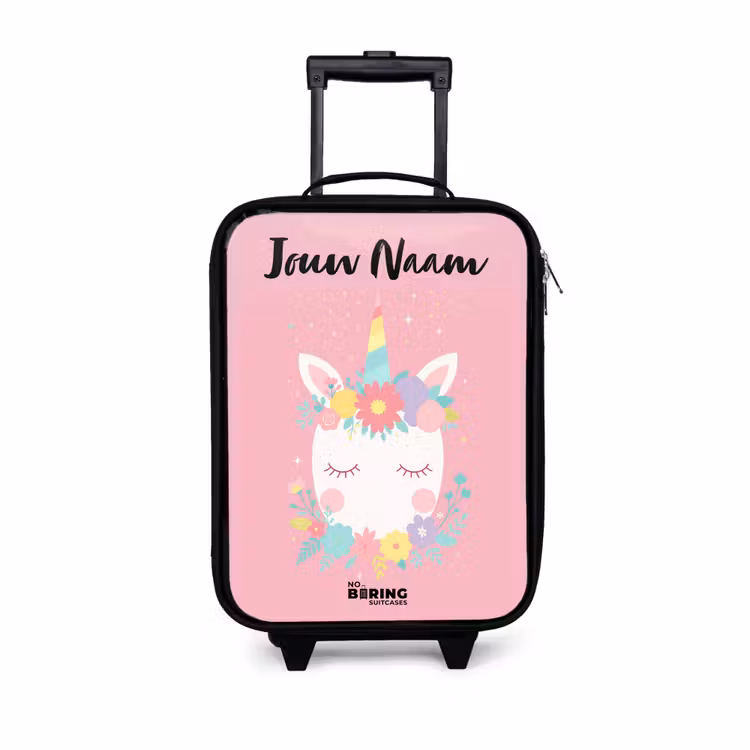 Kinderkoffers met naam - Eenhoorn - Bloemen - Roze — 1