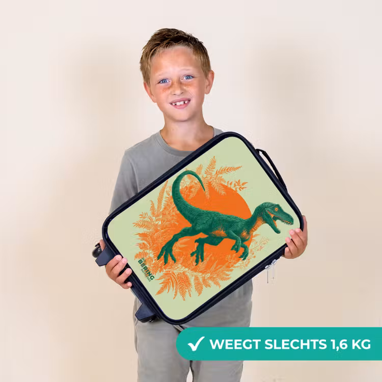Kinderkoffers met naam - Groene dino tussen varens — 3