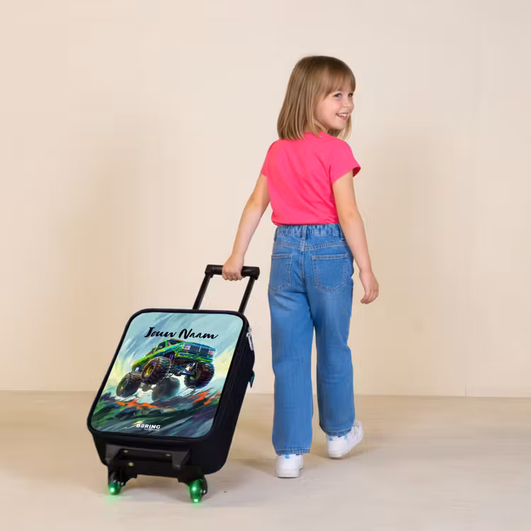 Kinderkoffer - Groene Monstertruck met Penseelstreken — 2