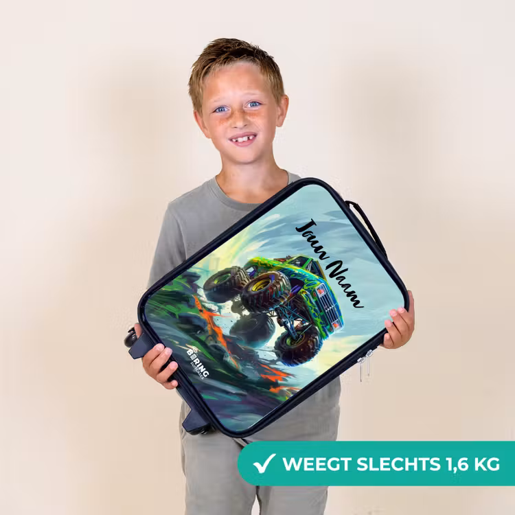 Kinderkoffer - Groene Monstertruck met Penseelstreken — 3