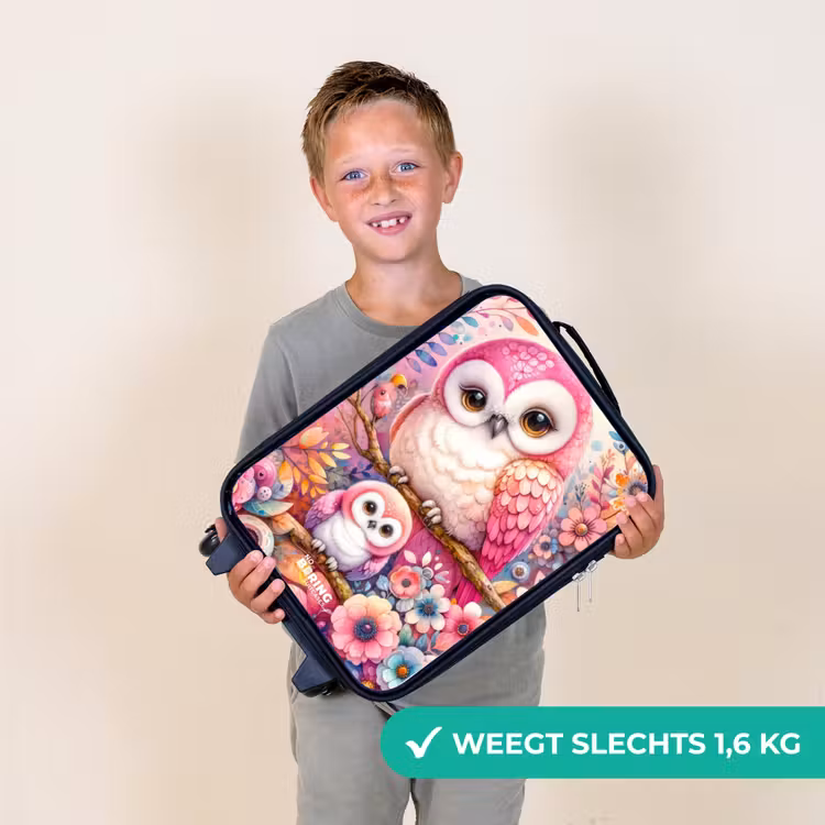 Kinderkoffer - Moeder uil met kuiken tussen kleurrijke bloemen — 3