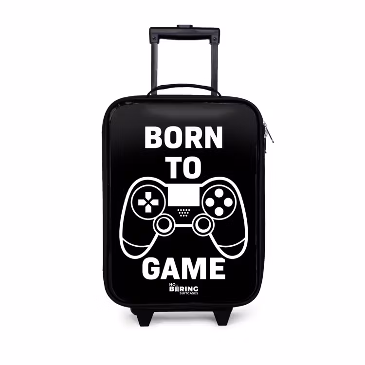 Kinderkoffers met naam - Qoute met controller in zwart wit — 1