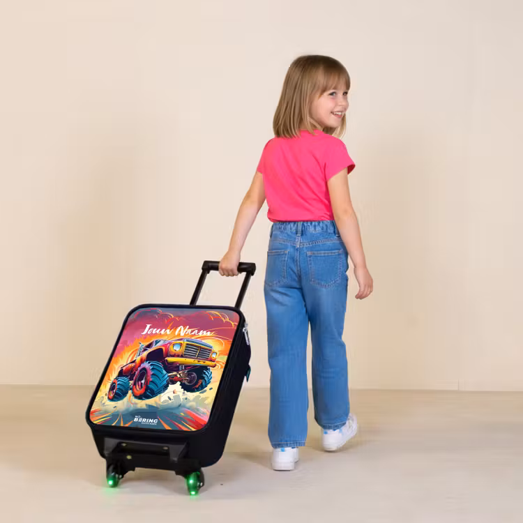 Kinderkoffer - Roze Monstertruck Vliegt over het Asfalt — 2