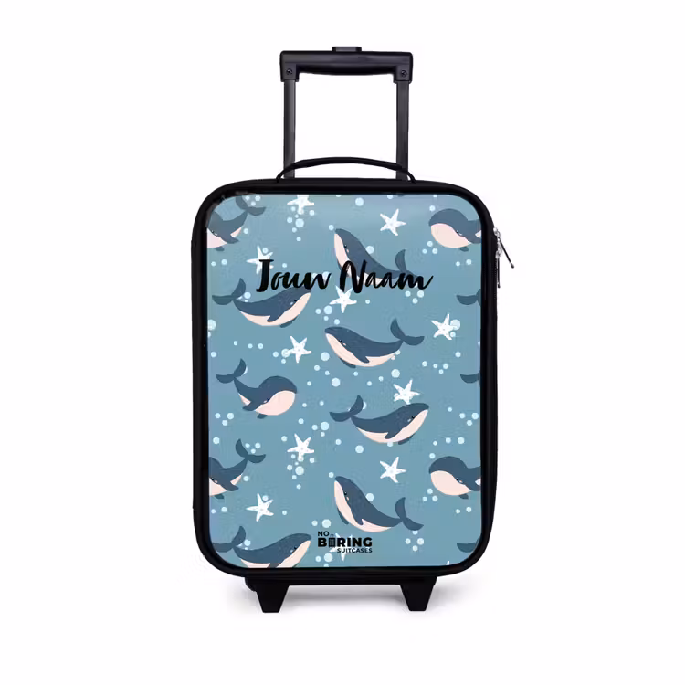Kinderkoffer - Walvissen met zeesterren patroon blauw — 1