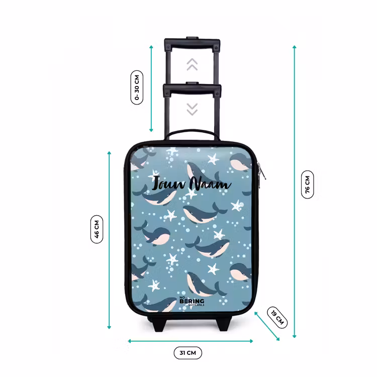 Kinderkoffer - Walvissen met zeesterren patroon blauw — 7