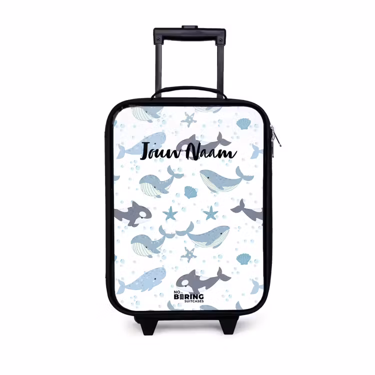 Kinderkoffer - Walvissen patroon met schelpen blauw — 1