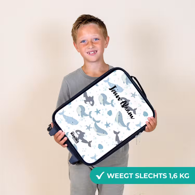 Kinderkoffer - Walvissen patroon met schelpen blauw — 3