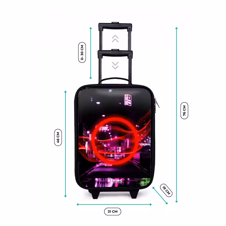 Kinderkoffer - Felrode cirkel boven een neonverlichte stad — 7