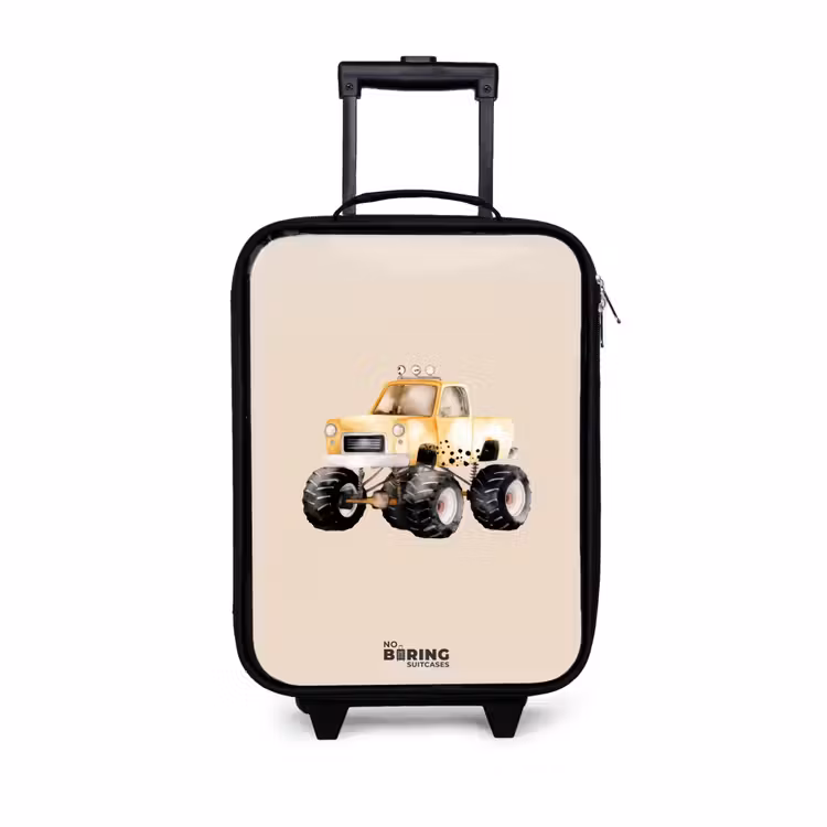 Kinderkoffer - Gele monstertruck op een beige achtergrond — 1