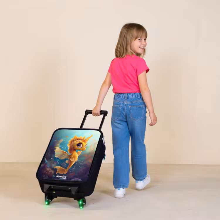 Kinderkoffers met naam - Oranje zeepaardje in het water — 2