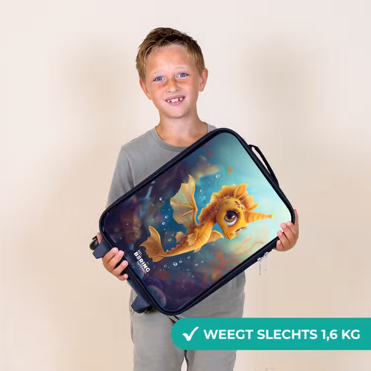 Kinderkoffers met naam - Oranje zeepaardje in het water — 3