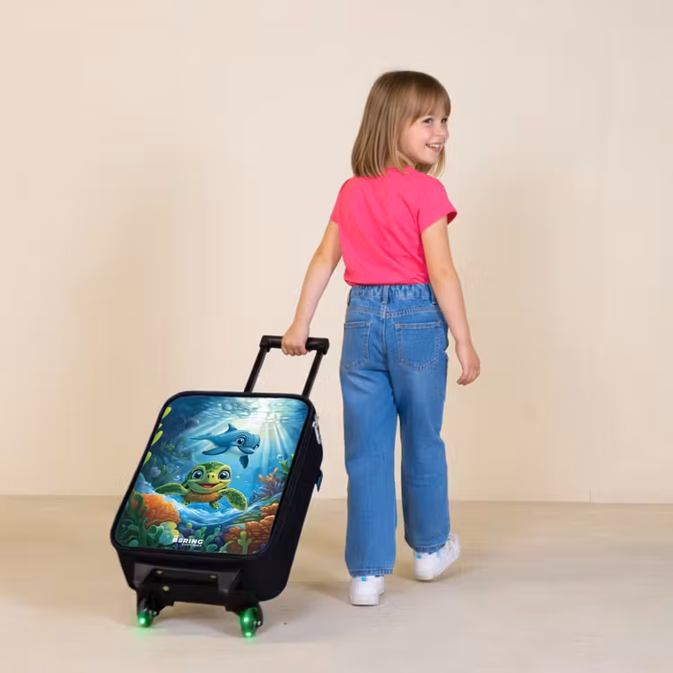 Kinderkoffers met naam - Schildpad en dolfijn in blauwe oceaan — 2