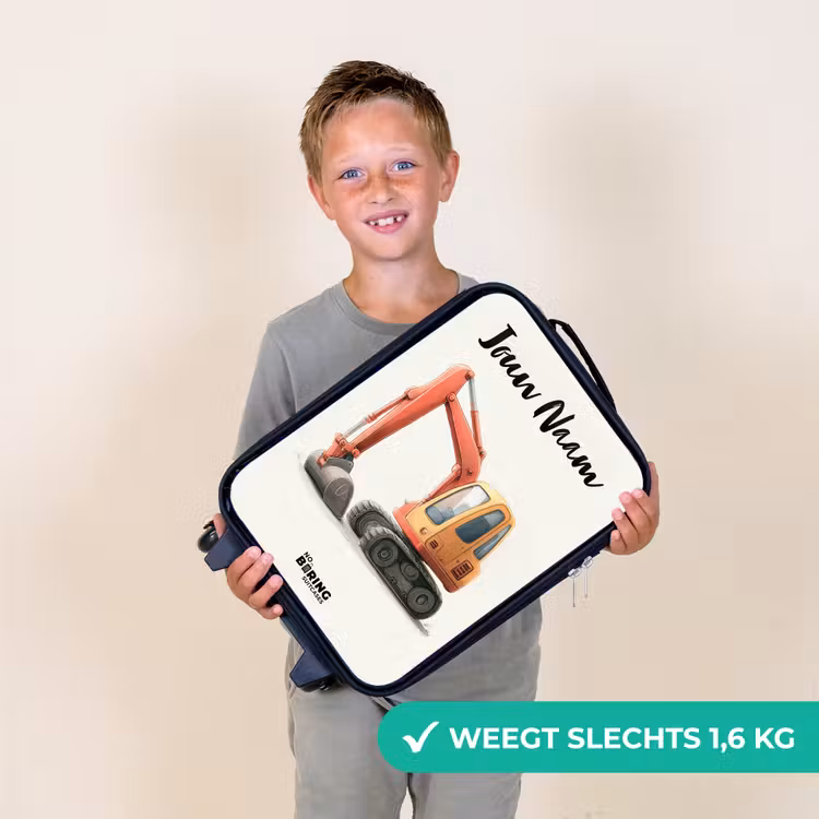 Kinderkoffers met naam - Graafmachine - Getekend - Oranje — 3
