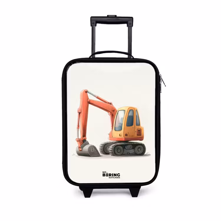 Kinderkoffers met naam - Graafmachine - Getekend - Oranje — 1