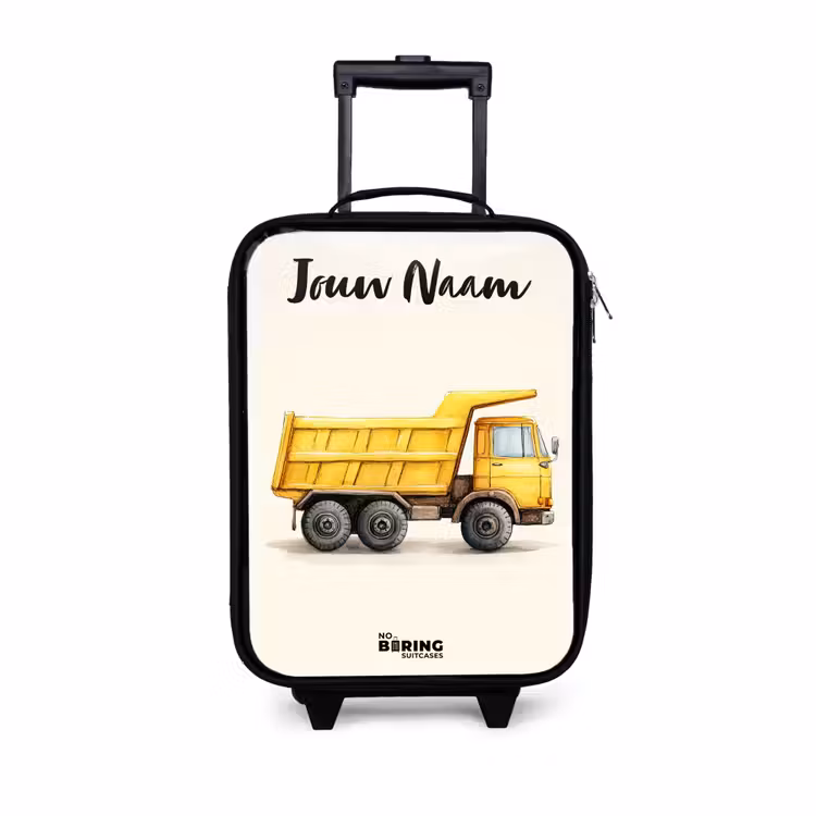 Kinderkoffers met naam - Kiepwagen - Getekend - Geel — 1