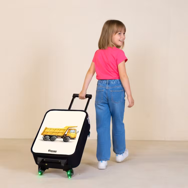 Kinderkoffers met naam - Kiepwagen - Getekend - Geel — 2