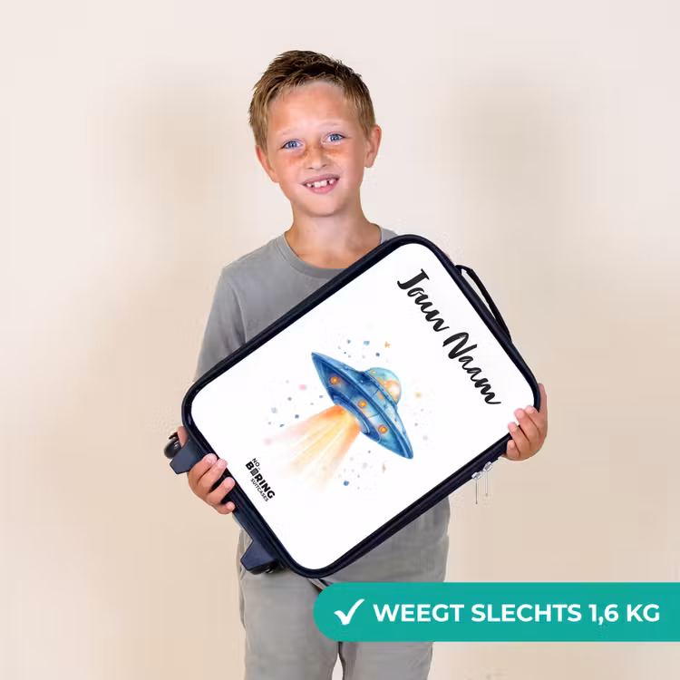 Kinderkoffers met naam - Blauw ruimteschip met lichtstraal — 3