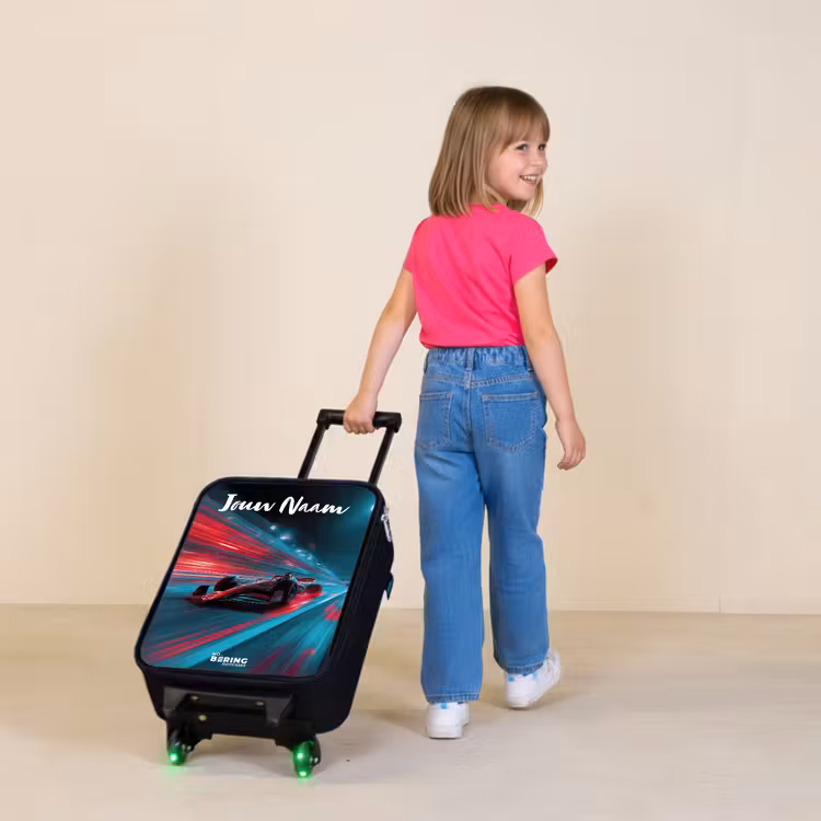 Kinderkoffers met naam - Formule 1 - Raceauto - Rood - Neonverlichting — 2