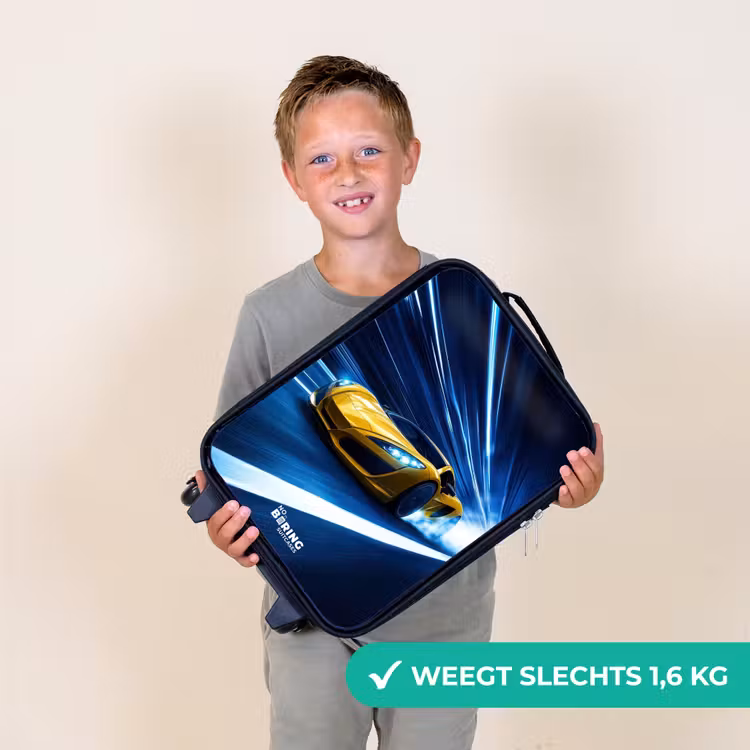Kinderkoffers met naam - Gele sportwagen in lichttunnel van snelheid — 3