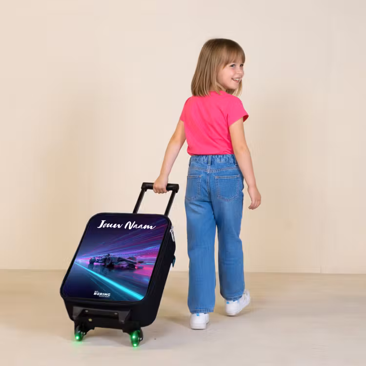 Kinderkoffers met naam - Lichtstralen - Neon - Racewagen - Paars — 2