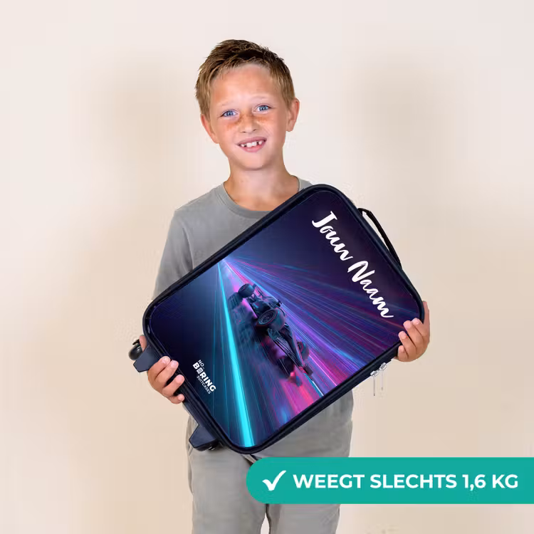 Kinderkoffers met naam - Lichtstralen - Neon - Racewagen - Paars — 3