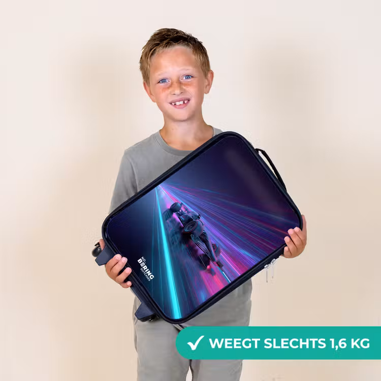 Kinderkoffers met naam - Neon - Raceauto - Lichtstrepen - Paars — 3