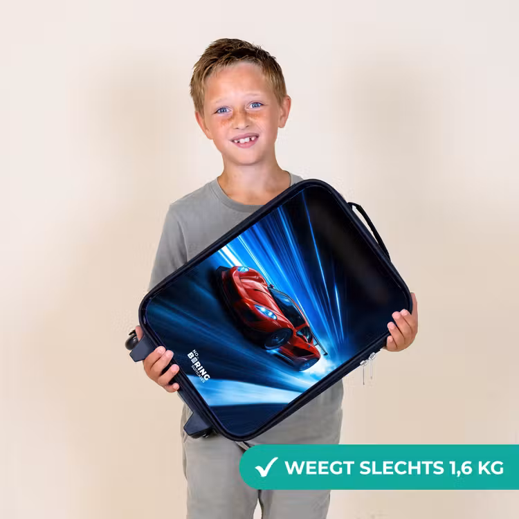 Kinderkoffers met naam - Rode racewagen in digitale snelheidswereld — 3