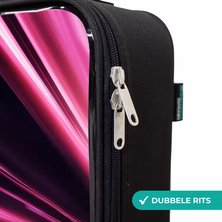 Kinderkoffers met naam - Roze raceauto flitst door neonlicht — 6