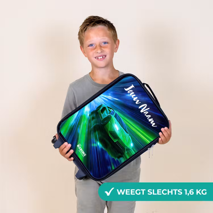 Kinderkoffers met naam - Sportauto - Groen - Snelheidslijnen - Neon — 3