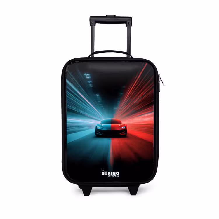 Kinderkoffers met naam - Sportwagen - Lichtstralen - Neon - Blauw — 1