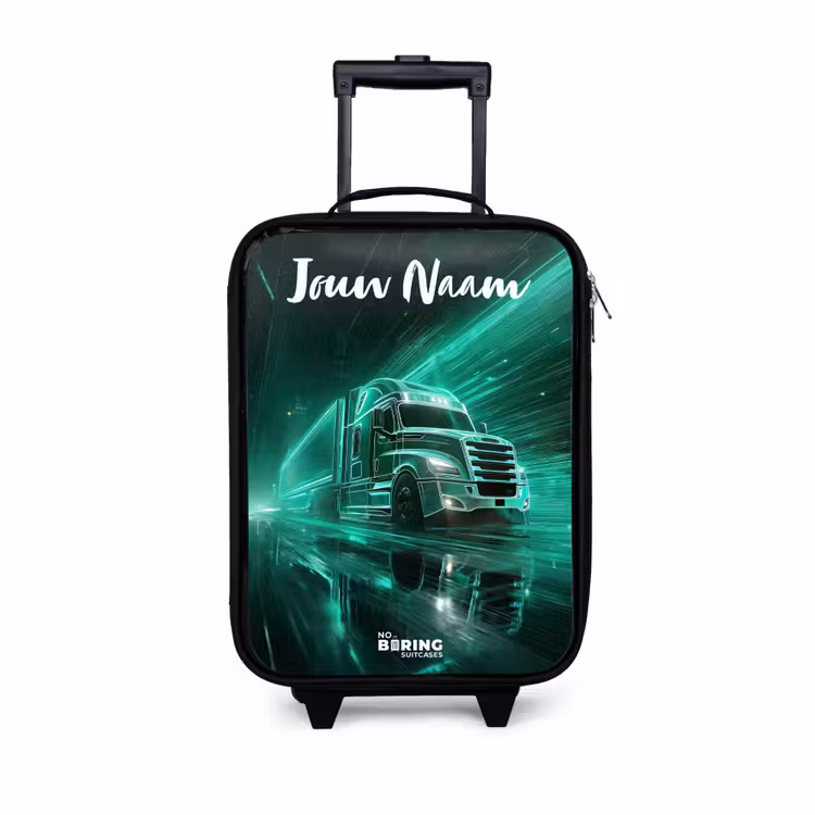 Kinderkoffers met naam - Vrachtwagen - Stad - Groen - Neon — 1
