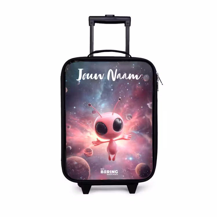 Kinderkoffers met naam - Roze Alien in Sterrennevel — 1