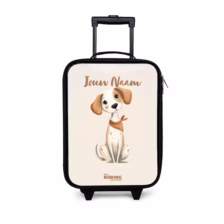 Kinderkoffer - Bruin gevlekte pup op een beige achtergrond — 1