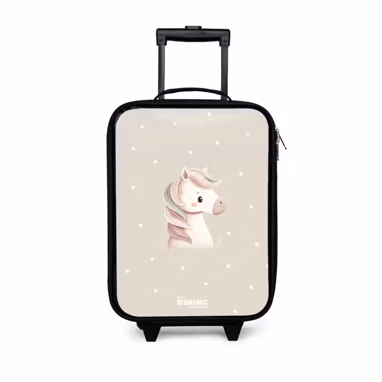 Kinderkoffer - Pony omringd door stippen in beige kleuren — 1