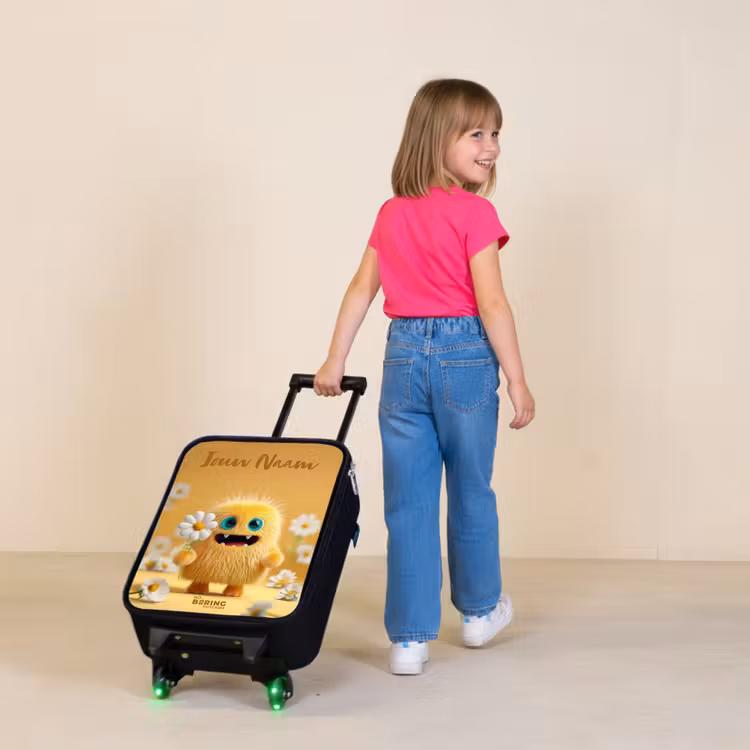 Kinderkoffers met naam - Monster - Wezen - Bloem - Geel — 2