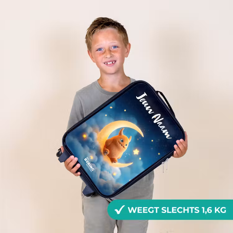 Kinderkoffers met naam - Oranje monster op maansikkel — 3